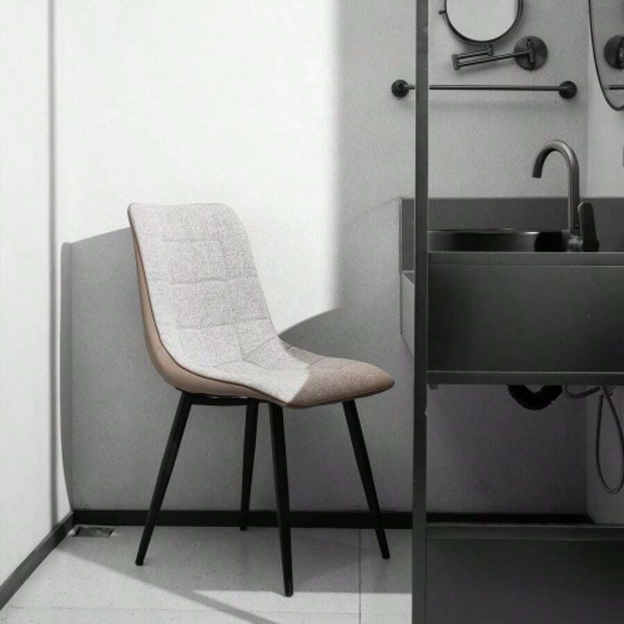 Set Of 2 Upholstered Chairs With Metal Frame, Linen Fabric, And Faux Leather. Comfortable Dining Chairs With A Robust Structure, Easy To Clean And Modern, Suitable For A Variety Of Spaces. - Grey - View 1