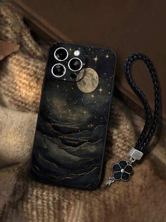 Moon1pc Bling Starry Sky Painted Thick Shockproof Phone Case With Handmade Woven Lanyard, Compatible With IPhone 17/17 Pro/17 Pro Max, 16/16 Pro/16 Plus/16 Pro Max, 15 Pro Max, 13/14/P11/P12/XS/XR/7/8/SE2, A50/A12/A32/A52/A72/A51/A21S/A13/A14/S22 Ultra/S23/A33/A53/S20 FE, Redmi 11/12 Pro/12/12X/Note 11/9A/9C/Poco X3 NFC/Redmi 10/9/Note 9/12C/Note 11 Pro/Redmi 10C/Note 8 Pro