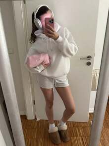 Popular Hoodies For GirlsWomen's Casual Simple Milano Pattern White Hoodie Sweatshirt, Loose Fit, Thick Thermal Lined, Suitable For Autumn And Winter,Long Sleeve Tops Back To School Fall And Winter Clothing Autumn And Winterroomy And Comfortable - 白2 - 查看 3
