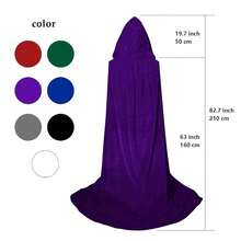 Unisex Adult Black Witch Cape Full Length Hooded Robe Cloak Halloween Dress Up Parties{"Color_name":"Purple-1"} - 紫色的 - 查看 8