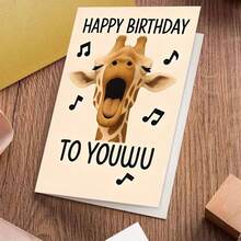 长颈鹿主题成人生日贺卡 - “致优吾”唱歌长颈鹿配音符祝福语（含信封） - 彩色 - 查看 9