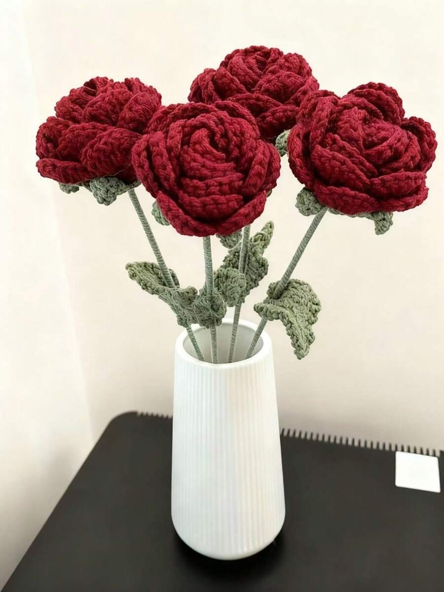 1/3 bó hoa hồng đỏ vĩnh cửu móc thủ công, quà tặng ngày lễ tình nhân, hoa hồng đỏ nhân tạo thủ công, thích hợp trang trí mùa thu, trang trí nhà cửa, trang trí bàn, đồ trang trí ở giữa bàn, đám cưới, phòng khách, trang trí tiệc, quà tặng, trang trí phòng - Màu Đỏ Sâu - Xem 1