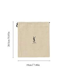 Yves Saint Laurent Drawstring Cosmetic Bag, White Canvas Makeup Pouch With Black Logo And Drawstring, Reusable Cosmetic Storage Bag