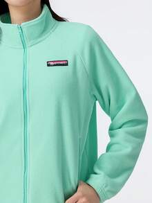 Women's Outdoor Fleece Jacket, Double-Sided Fleece, Warm, Anti-Static, Stand Collar, Wind-Resistant Lining - Ice Lake Green - View 4