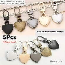 5pcs/10pcs Heart-Shaped Metal Zipper Pulls, Detachable Replacement Zipper Heads For Bags, Jackets, Clothes, Shoes, Universal Zipper Sliders, Long, Pendant, Wave Styles