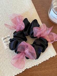 1pc Korean Elegant Scrunchie, High-Quality Organza Bowknot Satin Hair Tie - Multicolor - View 5