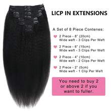 Kinky Straight Clip In Hair Extensions Real Human Hair 8Pcs Yaki Clip Ins Full Head Brazilian Remy Hair Extensions For Women Natural Black Double Weft Clip In - Natural Black - View 2