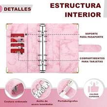 Organizador de Dinero A6, Organigastos Tipo Cartera Cuero con 12 Sobres Transparentes con Cierre, 12 Hojas de Planificador de Presupuesto de Finanzas, Libreta de Ahorro y Gastos con 3 Pegatinas, Rosa - Rosa - Ver 5