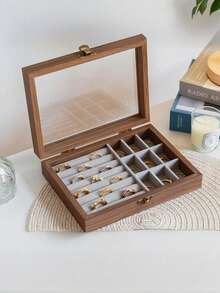 1pc Luxury Black Walnut Wood Jewelry Box, Wooden Skylight Jewelry Box With Lock, Flannel Lined Jewelry Box, Transparent Dustproof Jewelry Box, Desktop Jewelry Storage Box, Large Capacity Anti-Oxidation Jewelry Storage Box, Jewelry Storage Display Organizer - Multicolor - View 10