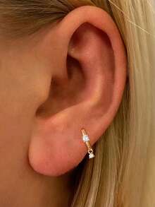 1pc 925 Sterling Silver Classic Asymmetric Octagonal Star Cubic Zirconia Earrings, Suitable For Women's Daily, Party, Engagement And Other Occasions - Gold - View 2