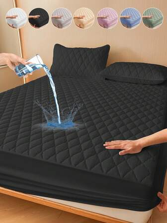 1件黑色纯色防水床单，床上用品，床笠，家居装饰，舒适家纺，透气防起球床垫保护套，防水床垫罩，柔软舒适的卧室床上用品，亲肤床垫保护套，防尘防潮床垫罩