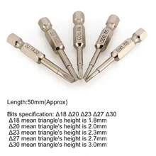 5PCS S2 Steel Magnetic Triangle Head Screwdriver Bits 50mm 1/4 Hex Shank Nozzle Pneumatic Screwdriver Electric Head 50mm Magnetic Triangle Screwdriver Bits S2 Steel 1/4" Hex Shank Screwdrier Set 1.8/2.0/2.3/2.5/2.7/3.0mm - Multicolor - View 3