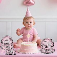 96 Pcs Bad Two The Bone Party Tableware Sets Rock And Roll 2nd Birthday Paper Plates Napkins Forks Bad 2 The Bone Party Decorations For Girls 2 Year Old Birthday Party Favors For 24 Guests - BadTwotheBone - Xem 9