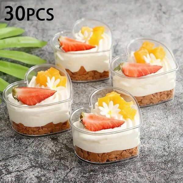 30-Piece Dessert Cup Set - Heart-Shaped Mini Dessert Cups With Lids - Plastic Dessert Cups, Reusable Jelly Cups For Yogurt, Jelly, Ice Cream, Fruit Salad - Perfect For Parties, Birthdays, Weddings, And All Kinds Of Holidays