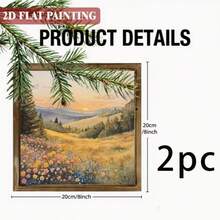 半幅乡村日落艺术画，木质挂板带框装饰画，适用于客厅、车库、卧室、花园和办公室装饰，理想的节日礼物，8x8英寸 - 多色-鋸齒掛鉤 - 查看 6