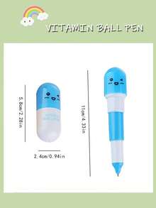 6 bolígrafos retráctiles con forma de píldora de dibujos animados, regalos para estudiantes de escuela primaria - Multicolor - Ver 5