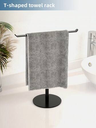 1 st T-formad handdukshängare för badrum, pannbandshängare, handdukshängare för badrum, handdukshängare för kök, svart handdukshängare, rostfritt stål
