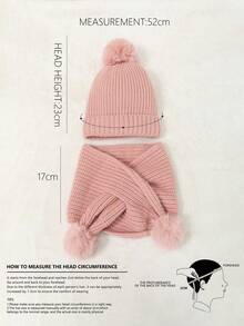 1 Set Kids Solid Color Thickened Knit Beanie Hat And Scarf, Unisex Autumn/Winter - Pom-pom Scarf + Solid Color Beanie - View 8