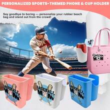 XXCV Baseball Phone And Cup Holder For Bogg Bagwith 1 Baseball/Soccer Charm ABS Organizer Accessories For All Brands/Sizes Rubber Beach Bag-Blue - 藍色棒球 - 查看 3