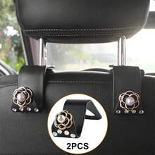 Bling Car Seat Headrest Hook, 2PCS Crystal Rhinestone Vehicle Purse Bags Holder, Diamond Automotive Interior Backseat Storage Hanger Accessories, Universal For SUV, Sedan, Truck (Black) - 白色 - 查看 5