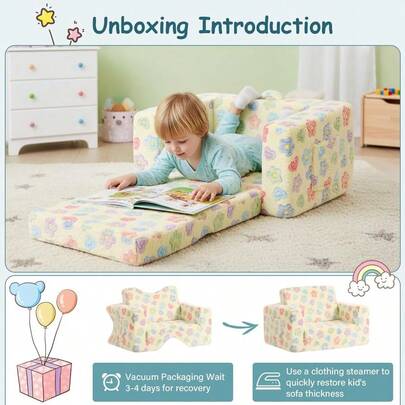 Kids Sofa, 2-In-1 Kids Sofa Chair, Convertible Chirldren Couch To Lounger, Flip Out Chirldren Sofa Chair, Toddler Ar...