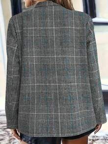 Neue Damen Blazer Jacke in Große Größen mit Karomuster, Business Pendler Stil, Einreiher, Herbst/Winter - Grau - Übersicht 2