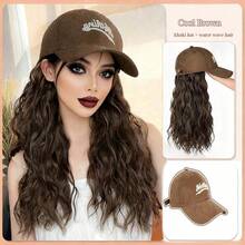 卡其色棒球帽假发套装，时尚四合一波浪全头假发帽，女士百搭 - 彩色 - 查看 2