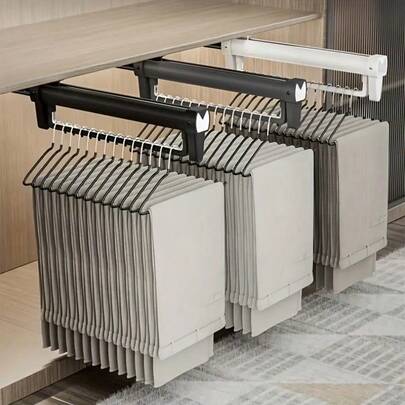 节省空间的伸缩裤架 - 金属材质，多功能衣柜收纳架 - 适用于西装、夹克、上衣等，干衣机