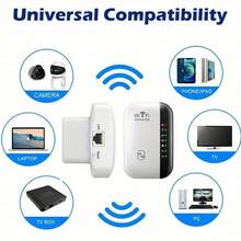 300Mbps WiFi Signal Repeater And Expansion Amplifier - An Amplifier That Enhances Network Range, Compatible With Major Brands, American Plugs, 110V-240V, Network Signal Amplifier | Modern Wireless Repeater | Durable Black Casing - 彩色 - 查看 6