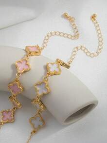 Set de 2 pulseras de mujer con diseño geométrico de trébol elegante y minimalista, adecuado para uso diario y atuendos de fiesta - Multicolor - Ver 3