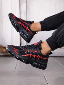 أحذية رياضية رجالية منخفضة الكاحل - أحذية ذات رباط باللونين الأسود والأحمر، مع دعم للقوس، وبطانة مطاطية مبطنة، مناسبة للجيم والجري والرياضة اليومية - خفيفة الوزن ومنفذة للهواء، مناسبة للارتداء اليومي والرياضي، تصميم أنيق، بطانة قماشية - الأسود والأحمر - مشاهدة 7