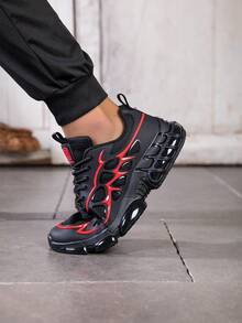 أحذية رياضية رجالية منخفضة الكاحل - أحذية ذات رباط باللونين الأسود والأحمر، مع دعم للقوس، وبطانة مطاطية مبطنة، مناسبة للجيم والجري والرياضة اليومية - خفيفة الوزن ومنفذة للهواء، مناسبة للارتداء اليومي والرياضي، تصميم أنيق، بطانة قماشية - الأسود والأحمر - مشاهدة 10