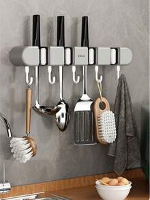 1 pieza Soporte multifuncional para trapeador, bolsa, organizador, almacenamiento, cocina - Gris - Ver 10