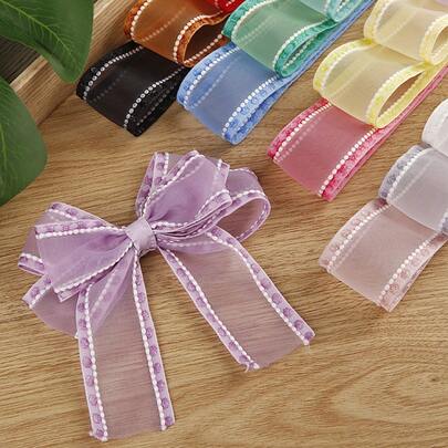 Double-Sided Onion Dot Organza Ribbon, Baking Gift Box Flower Packaging Bow DIY Hair Accessory Material, Solid Color Woven Tape