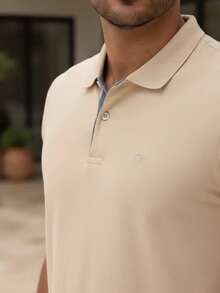 Ogochi Men's Basic Plain Polo Shirt With Logo, No Pocket, Original - Cream - View 9