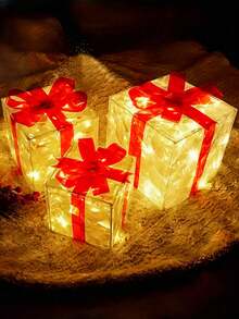 3 pezzi/set Scatole regalo illuminate per Natale, adatte per albero di Natale interno ed esterno, giardino, decorazione domestica, decorazione natalizia, Ringraziamento, matrimonio, decorazione autunnale, compleanno, festa, giardino interno ed esterno, decorazione per vacanze, decorazione di Ognissanti, decorazione da parete
