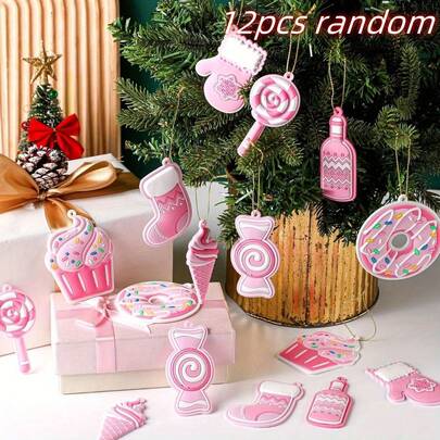 1set/12Pcs Tree Ornaments PVC Candy Cane Lollipop Ornament Hanging Decors Birthday Party Decoration Crafts For Holiday Tree Party.
