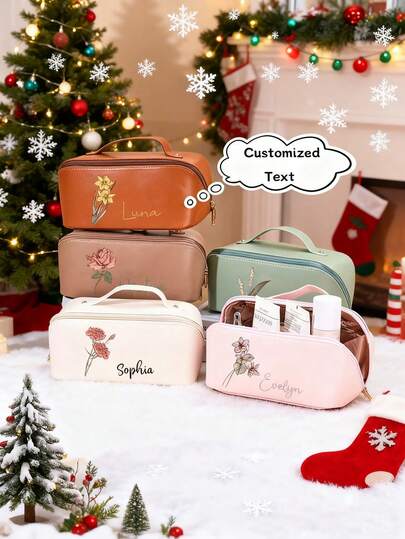 Personalized Cosmetic Bag Portable PU Waterproof Stora Makeup Bag, Customized Bridesmaid Gifts Fashion Large Capacity Travel Bag, Back To School, School Gift, For Office, For School, For University, For Colleague, For Dorm Rooms, For Teenagers, Junior High School Students, College Students, Cute, Adorable, Contracted, Funny, Kawaii, Y2K, Minimalist, Commuting, Business Casual, Basics, For Anniversaries, For Birthdays, For Holiday/ Vacation, For Business/Commute/Work/Office, Customized Toiletry Bags, Street Casual Chic