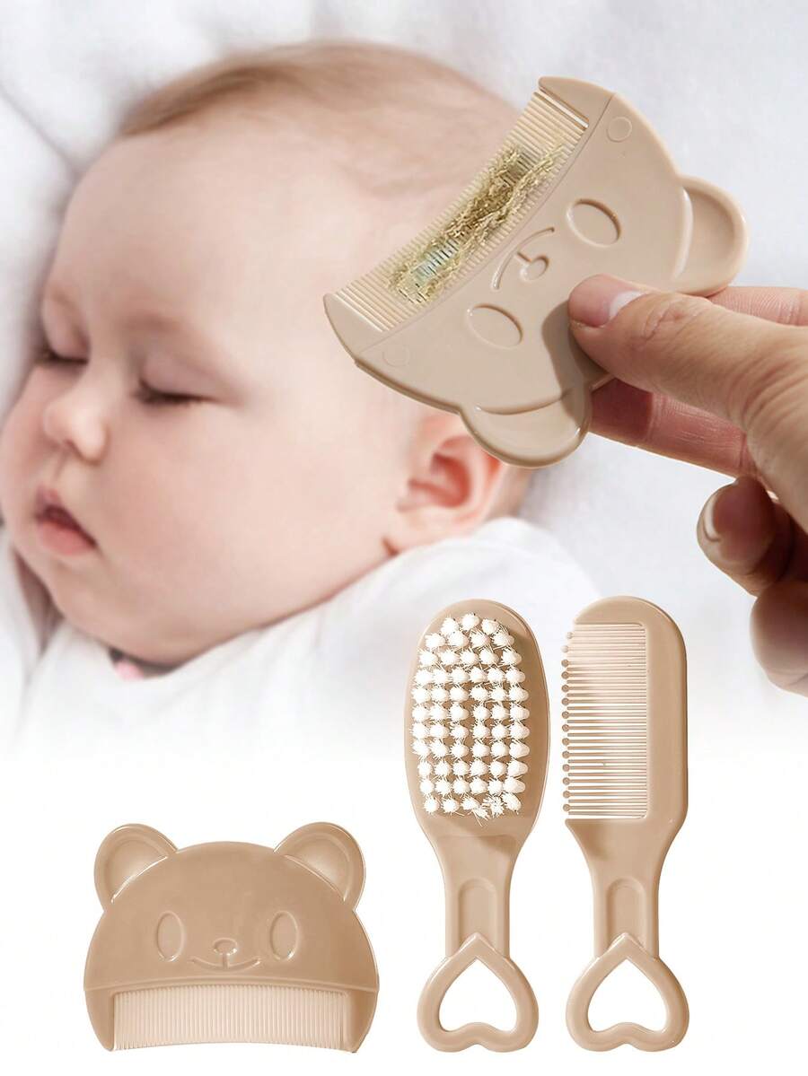 Bộ 3 lược hình gấu, lược chải tóc cho trẻ sơ sinh, lược lông mềm dùng để tắm và mát-xa cho trẻ sơ sinh và trẻ nhỏ - Nhiều màu - Xem 1