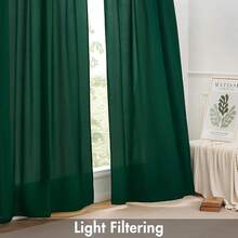 White Privacy Sheer Curtains 84 Inch, Light Filtering 2 Panels Set - Dark Green - View 8