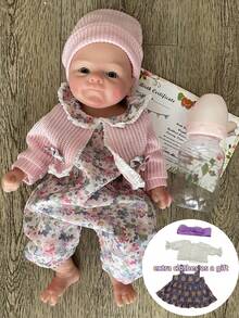 1 pezzo Bambola neonata in silicone morbido da 13 pollici, con due set di vestiti, bambola reborn che può aprire la bocca, dipinta in modo realistico come un neonato, inclusa una bottiglia per l'allattamento, anatomicamente accurata, bambola realistica come regalo per bambini - Multicolore - Visualizzare 12