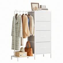 Kids Dresser With Clothes Rack, 4 Fabric Drawers & Wooden Top, Sturdy Storage Organizer For Clothes & Toys, For Boys & Girls Bedroom - White - View 6