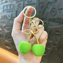 1pc Creative Adorable Flocked Cherry Keychain Car Key Ring Bag Pendant Suitable For Girls As Small Gifts Keychain Accessories Gold Keychain Bag Charm Purse Charm Keyring Y2K Bow