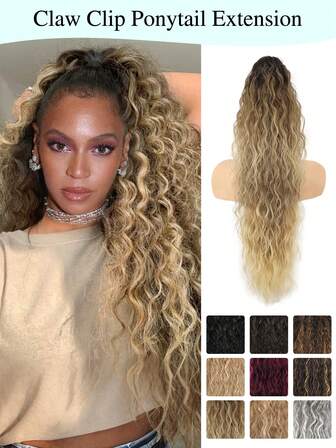 Ponytail Extension Claw 30" Long Curly Pony Tail Claw Clip In Hair Extension Fluffy Natural Looking Synthetic Hairpiece For Women