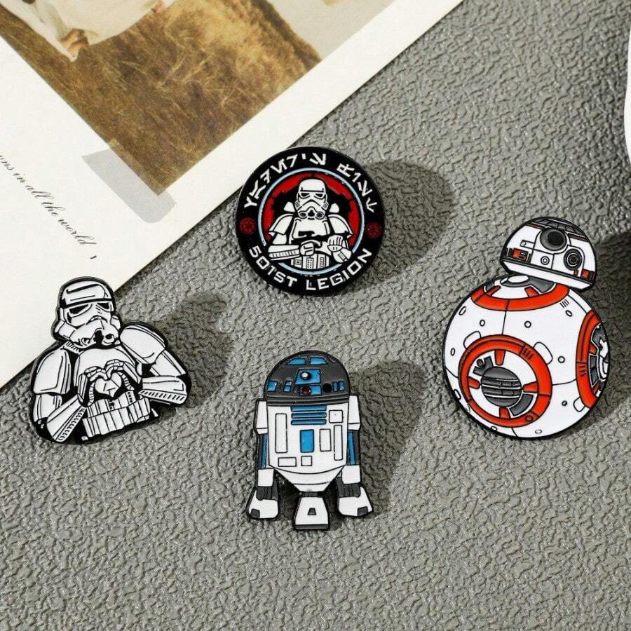 StarWars 一套时尚创意卡通胸针套装，包含莱娅公主、手风琴、机器人珐琅金属徽章别针，可作为服装和背包配饰，也是一份精美的礼物。 - 彩色 - 查看 1