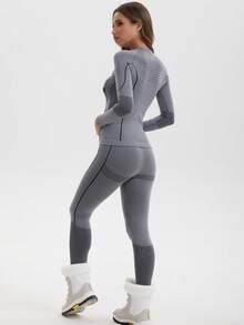 Conjunto de ropa deportiva de manga larga para mujer en invierno, Navidad y Acción de Gracias, Ropa de abrigo cálida, Conjunto de ropa interior térmica funcional y sin costuras para mujer, Traje de esquí para mujer en invierno, Chándal de mujer, Conjunto de ropa interior térmica de forro polar para mujer, Capa base de tops y pantalones para trajes de esquí en clima frío