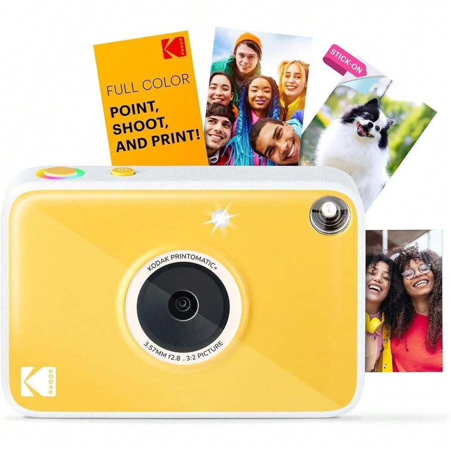 KODAK Printomatic+ Instant Print Digital Camera 10MP Portable Camera With Interactive RGB LED Status Indicator, Prints Full-Color Photos On Zink 2x3" Sticky-Backed Photo Paper - Easy & Fun - Yellow - View 1
