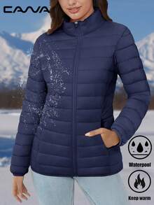 Women's Puffer Jacket Water Resistant Windproof Lightweight Quilted Lined Zip Up Casual Winter Warm Clothes With 4 Pockets Hiking Camping Working - 藏蓝色 - 查看 1