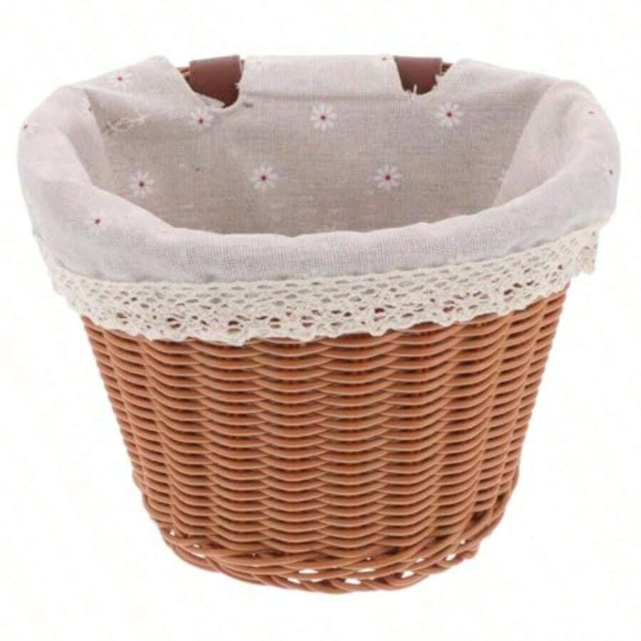 Chica tela vintage cesta de bicicleta forrado extraíble + correa reguladora manillar viaje almacenamiento accesorios - coloressurtidos - Ver 1