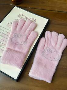 SANRIO 1 件 Hello Kitty 水钻针织手套，可爱卡通设计，冬季保暖防风，灵活方便，适合驾驶、办公室使用 - 彩色 - 查看 15